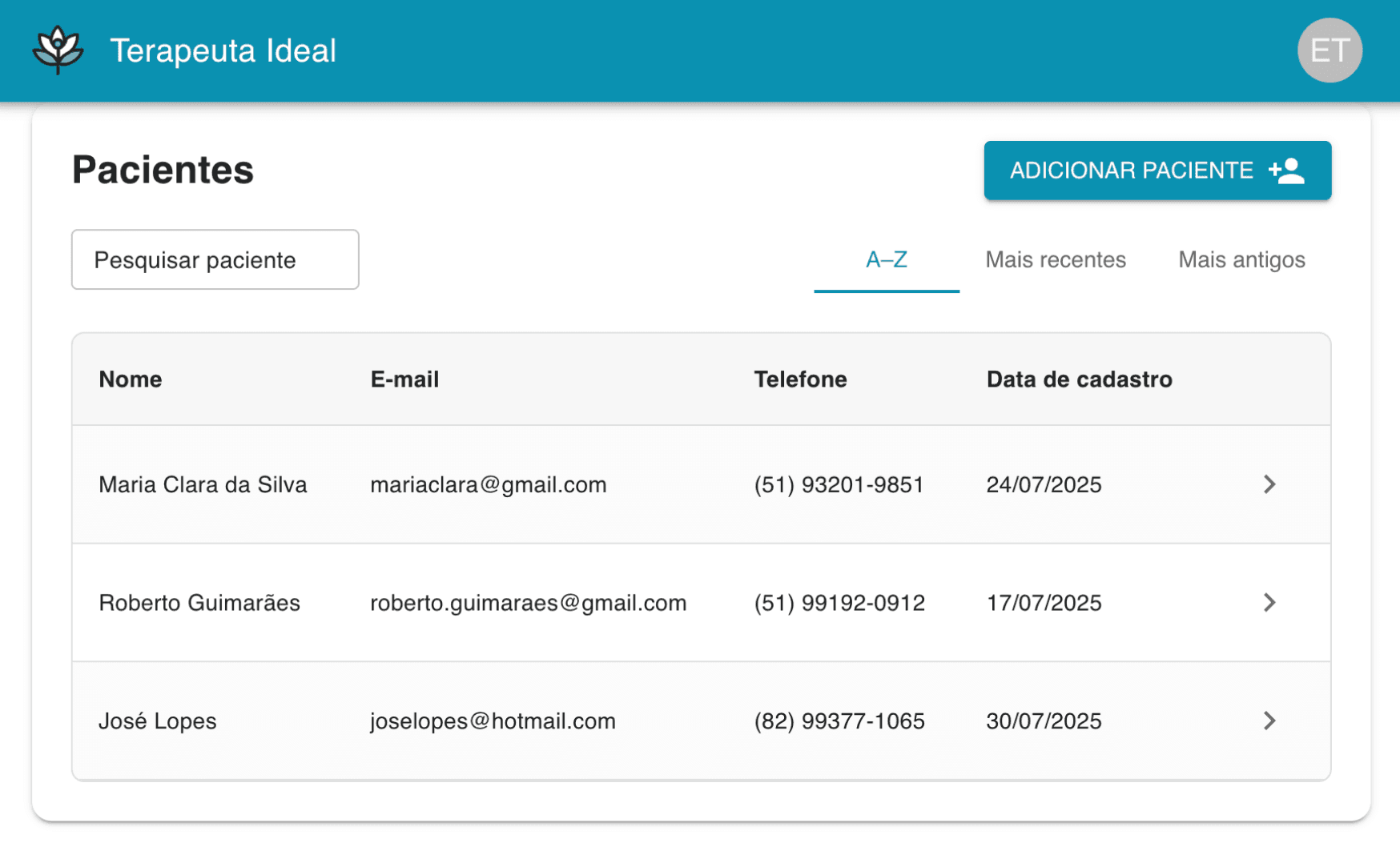 Gestão inteligente de pacientes e sessões